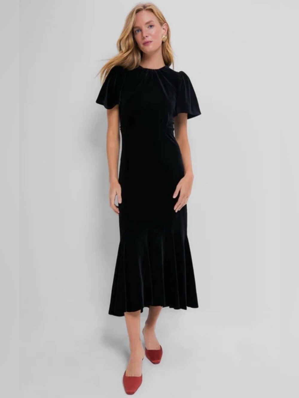 Tuckernuck Women's Black Velvet Midi Short-Sleeve Elodie Dress, Size S, NWT $198